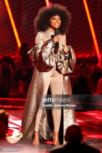 Taraji P. Henson speaks onstage at the BET Awards 2021 at Microsoft Theater on June 27, 2021 in Los Angeles, California.