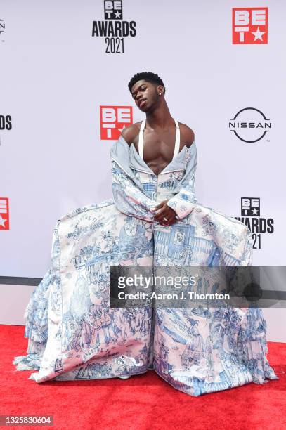 Recording Lil Nas X attends the 2021 BET Awards at the Microsoft Theater on June 27, 2021 in Los Angeles, California.