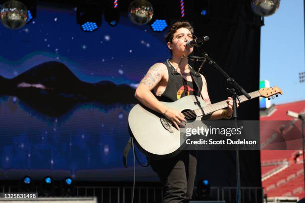 Singer Ryan Cassata performs onstage during OUTLOUD: Raising Voices Concert Series at Los Angeles Memorial Coliseum on June 4, 2021 in Los Angeles,...
