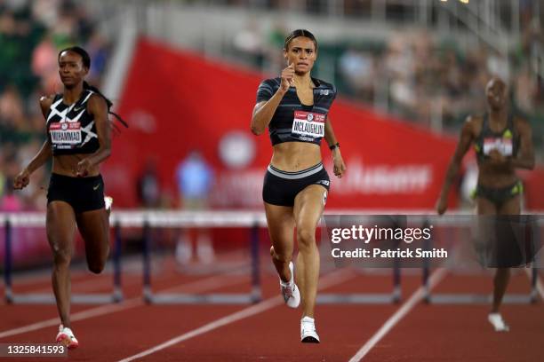 Sydney McLaughlin competes in the Women's 400 Meters Hurdles during day ten of the 2020 U.S. Olympic Track & Field Team Trials at Hayward Field on...