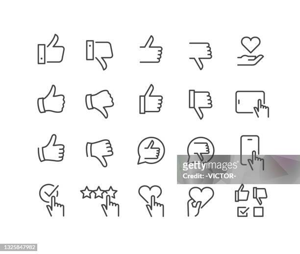 ilustraciones, imágenes clip art, dibujos animados e iconos de stock de iconos de los pulgares arriba y abajo y del botón me gusta - classic line series - thumbs up icon