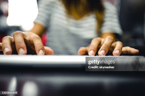 close up of unrecognizable woman typing on computer keyboard. - computer training stock pictures, royalty-free photos & images