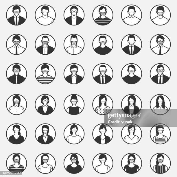 people avatar in medical masks icon set. - ウイルス stock illustrations