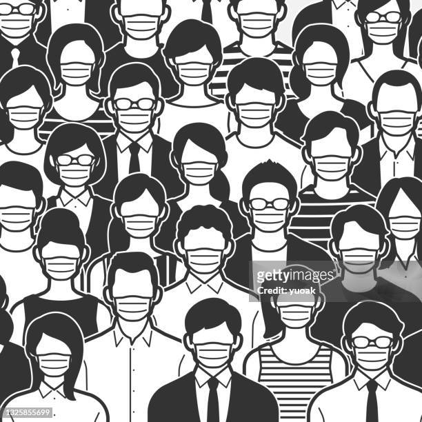 crowd of people wearing a face mask . - マンガ stock illustrations