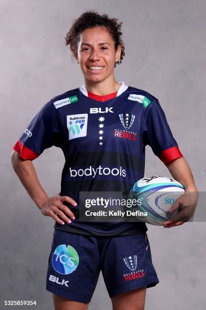 Super W Captain Melanie Kawa of the Rebels poses for a portrait during the 2021 Super W Captain's media call on June 28, 2021 in Coffs Harbour,...