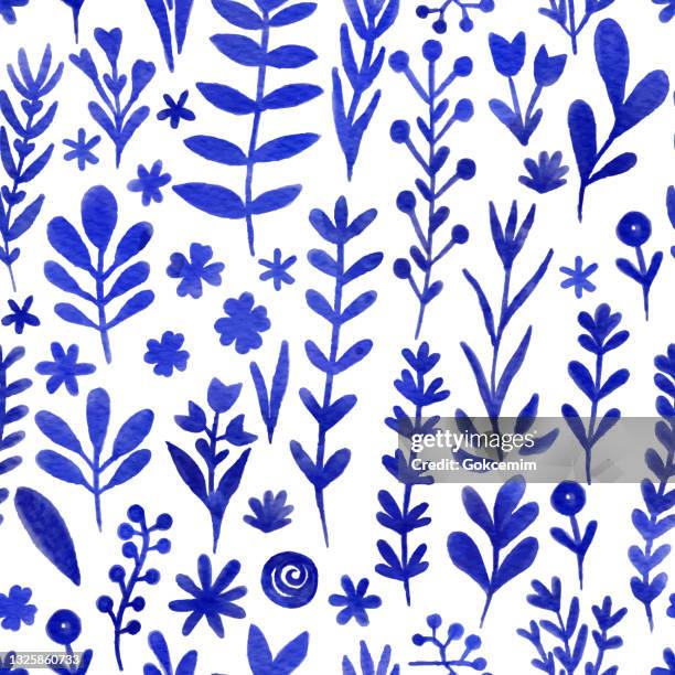 stockillustraties, clipart, cartoons en iconen met hand drawn blue floral seamless pattern background. floral vector design element for valentine's day, birthday, new year, christmas card, wedding invitation,sale flyer. - floral pattern