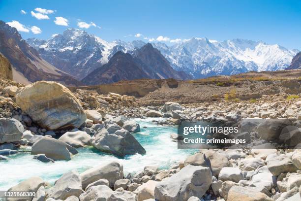 magical blue-water attabad lake in gojal, hunza valley of pakistan. - hindu kush range stock pictures, royalty-free photos & images