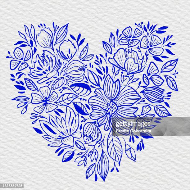 hand drawn floral heart background. floral vector design element for valentine's day, birthday, new year, christmas card, wedding invitation,sale flyer. - single flower in field stock illustrations
