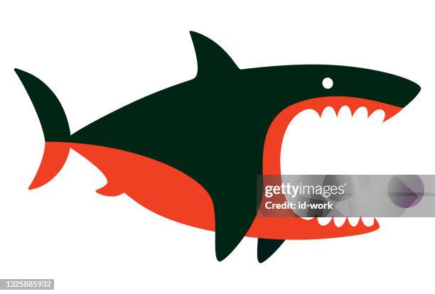 stockillustraties, clipart, cartoons en iconen met angry shark symbol - dierentand