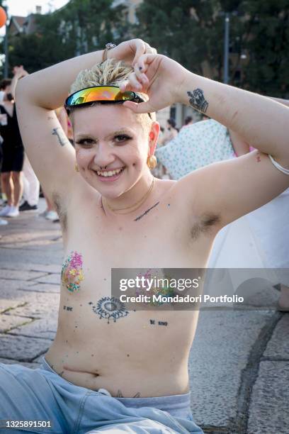 Image contains partial nudity.) The Milan Gay Pride held at the Arco della Pace. Milan , June 26th, 2021