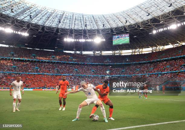 General view inside the stadium as Jakub Jankto of Czech Republic battles for possession with Jurrien Timber of Netherlands during the UEFA Euro 2020...