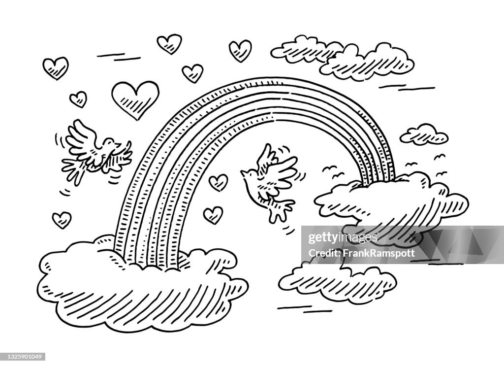 Cartoon Rainbow And Peace Doves Drawing High-Res Vector Graphic - Getty  Images