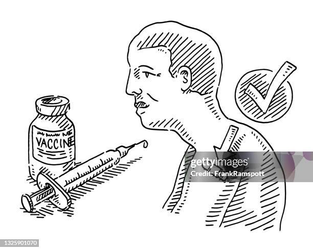 man got his vaccination concept drawing - plastering isolated stock illustrations