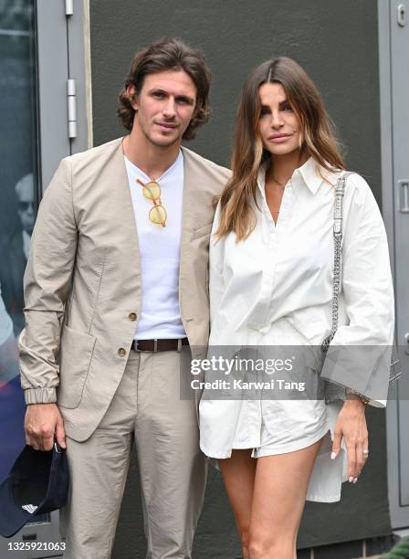 Jake Hall and Misse Beqiri attend the Wimbledon Tennis Championships at All England Lawn Tennis and Croquet Club on June 28, 2021 in London, England.