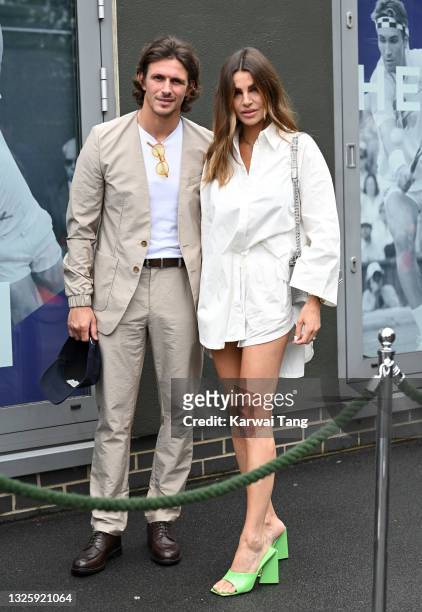 Jake Hall and Misse Beqiri attend the Wimbledon Tennis Championships at All England Lawn Tennis and Croquet Club on June 28, 2021 in London, England.