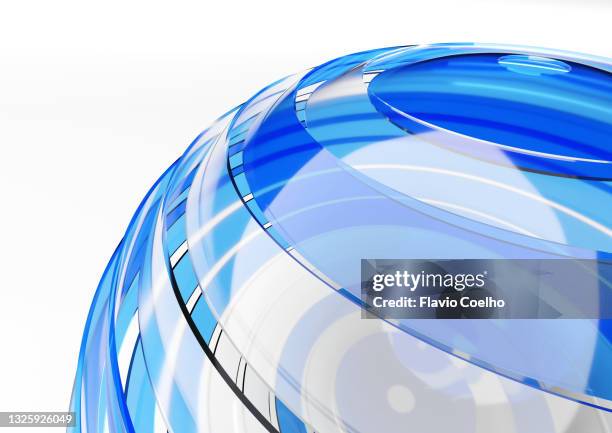 blue globe dynamic curves - horizontal version - hi tech globe and nobody and white stock pictures, royalty-free photos & images