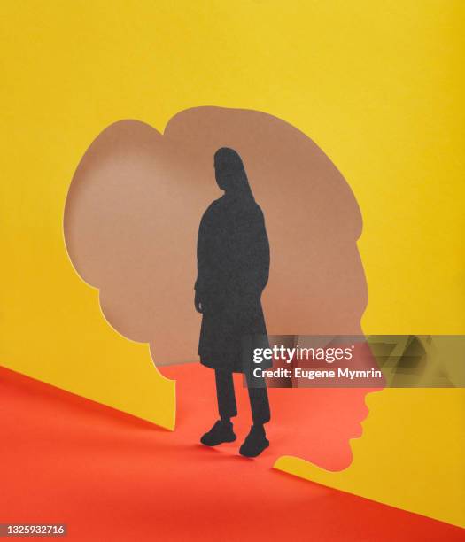 paper craft illustration of female silhouette - light at the end of the tunnel stock pictures, royalty-free photos & images