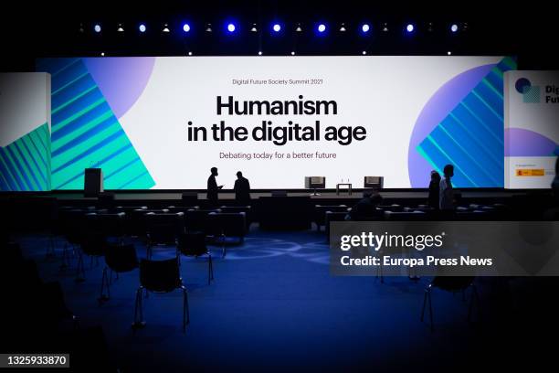 Attendees at the 'Digital Future society summit: tackling digital emergency' at the 14th edition of the Mobile World Congress at Fira de Barcelona's...