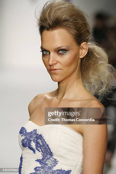 Model walks the runway at the Coco Johnsen Spring 2008 fashion show during Mercedes Benz Fashion Week held at Smashbox Studios on October 15, 2007 in...