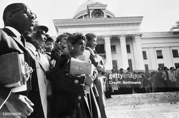 Black students from Alabama State College stage a mass rally on the steps of the Alabama State Capitol. The 1,000 students sang the Lord's Prayer and...