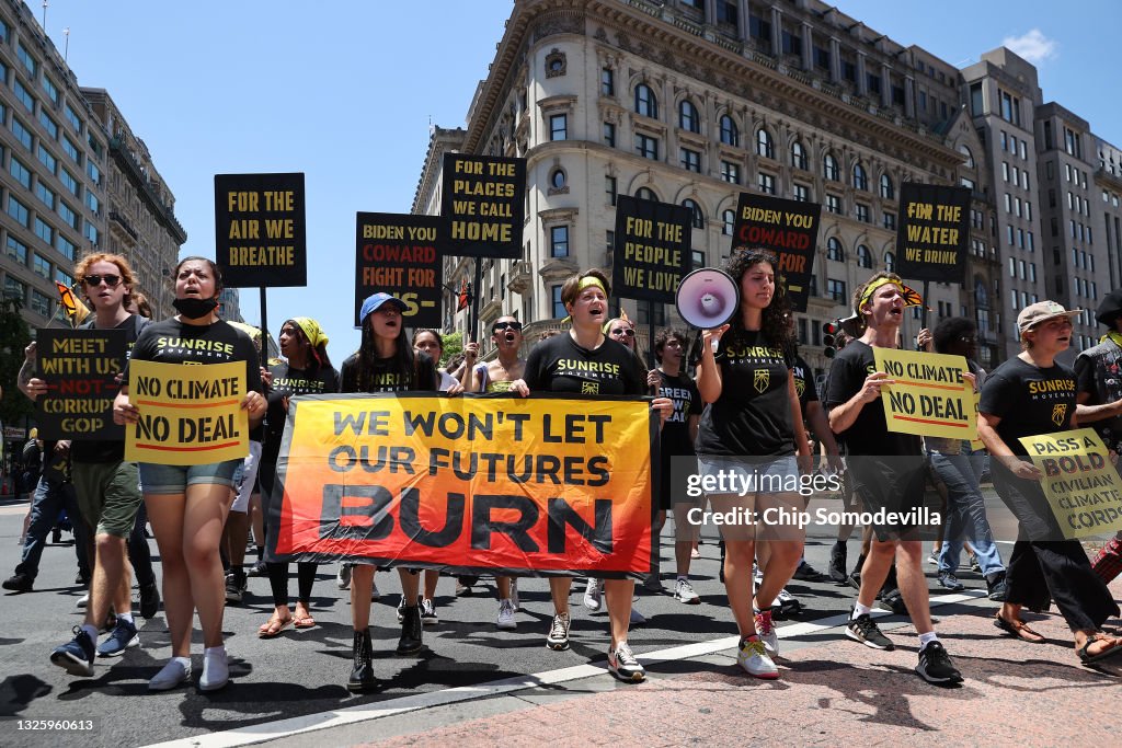 Climate Activists Protest Infrastructure Deal In Washington, DC