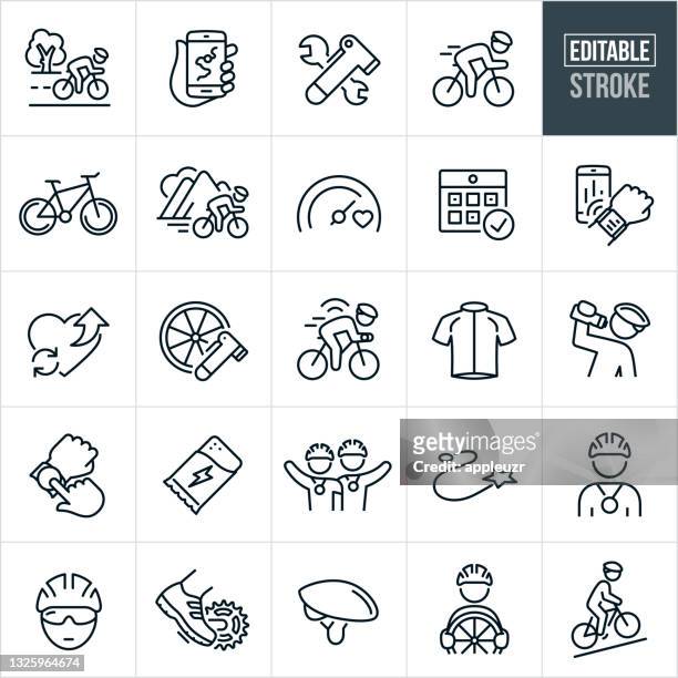ilustraciones, imágenes clip art, dibujos animados e iconos de stock de iconos de línea delgada de ciclismo en carretera - trazo editable - ropa de deporte