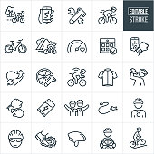Road Cycling Thin Line Icons - Editable Stroke