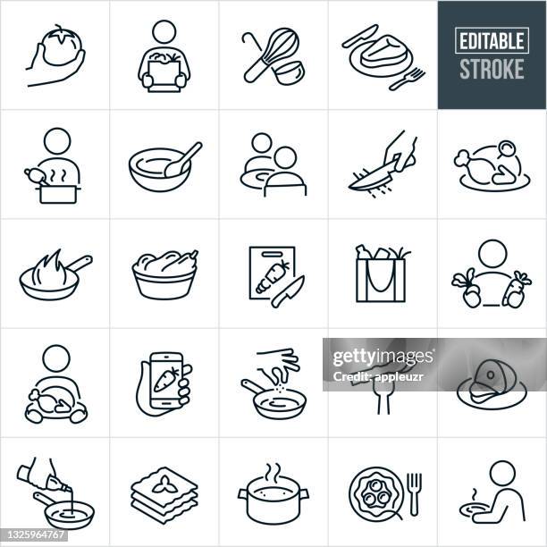 kochen thin line icons - editierbarer strich - baking stock-grafiken, -clipart, -cartoons und -symbole