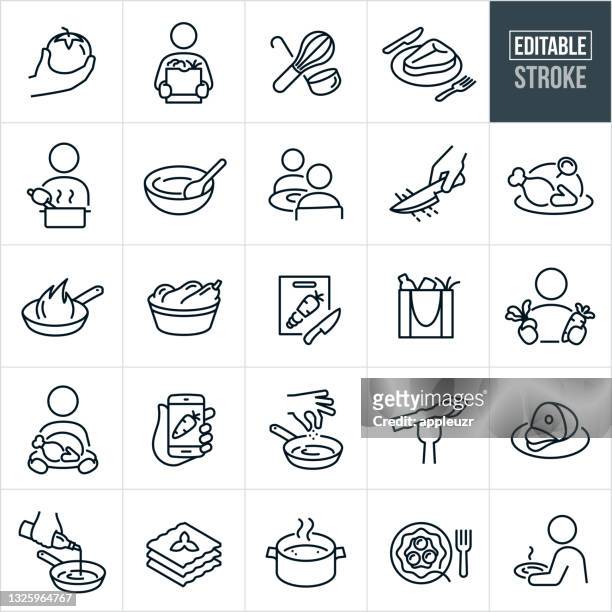 ilustrações de stock, clip art, desenhos animados e ícones de cooking thin line icons - editable stroke - preparation
