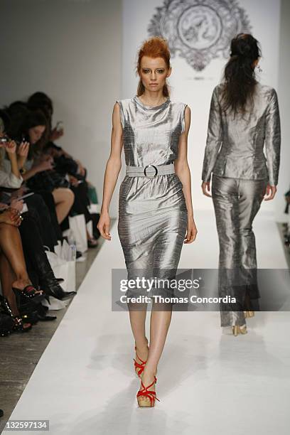 Model walks the runway at the Coco Johnsen Spring 2008 fashion show during Mercedes Benz Fashion Week held at Smashbox Studios on October 15, 2007 in...