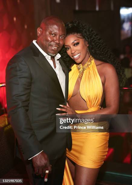 Simon Guobadia and Porsha Williams attend the Big Fight weekend Party at Republic on June 25, 2021 in Atlanta, Georgia.