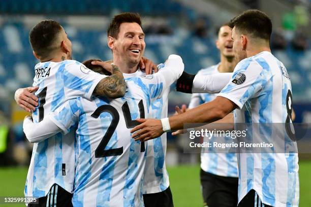 Alejandro Gomez of Argentina celebrates with teammates after scoring the first goal of his team during a Group A match between Argentina and Bolivia...