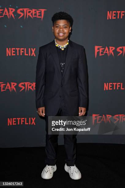 Benjamin Flores Jr. Attends the Premiere of Netflix's "Fear Street Trilogy" at Los Angeles State Historic Park on June 28, 2021 in Los Angeles,...