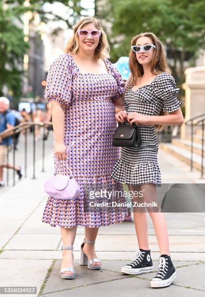 Michelle Blashka and Ella Blashka are seen outside the Marc Jacobs show on June 28, 2021 in New York City.
