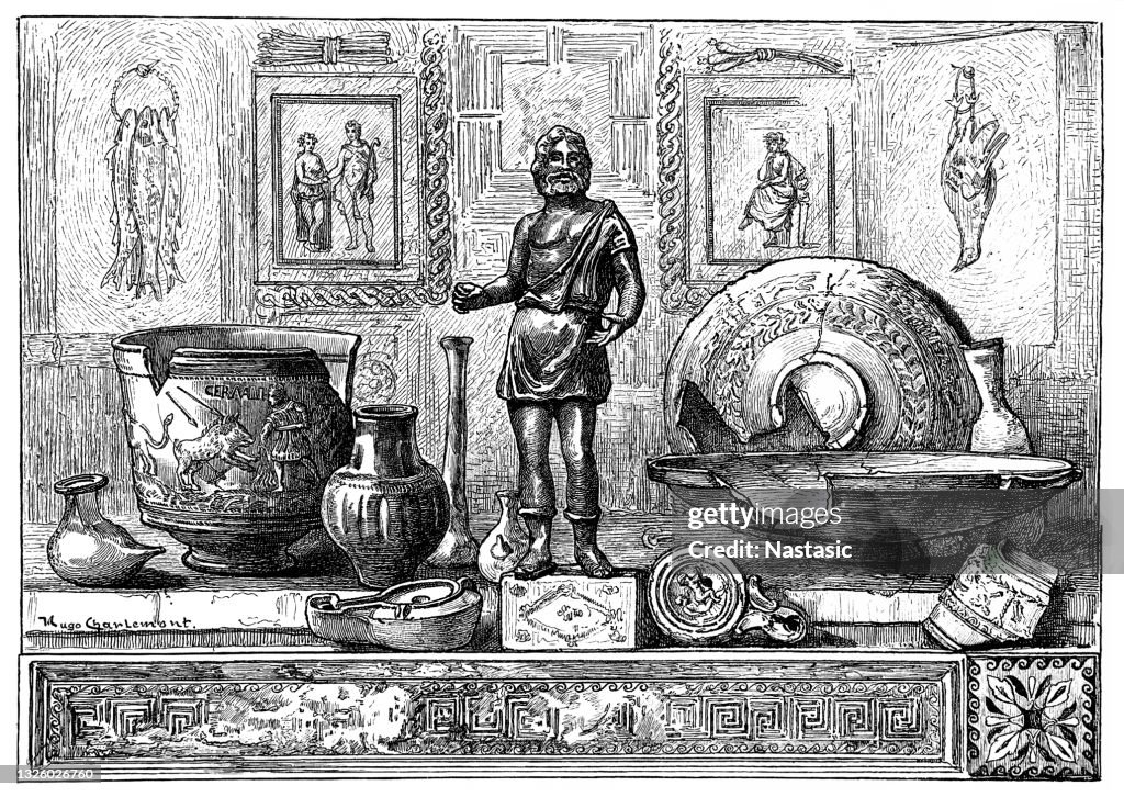 Roman finds: clay vessels, bronze and glass objects