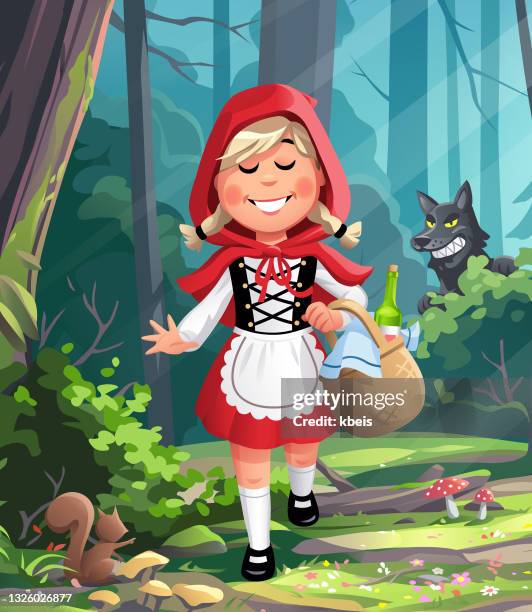 rotkäppchen im wald - mini dress stock-grafiken, -clipart, -cartoons und -symbole