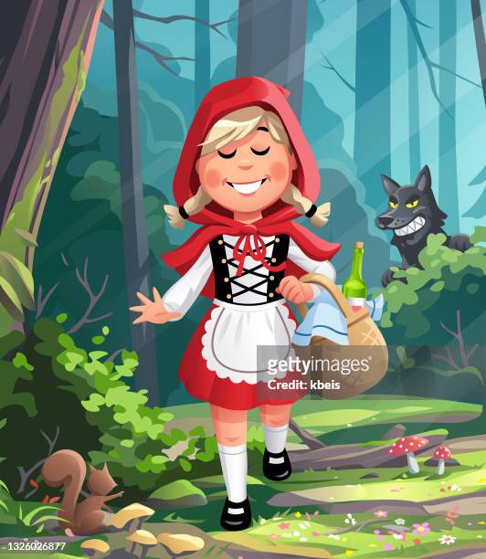 little red riding hood in the woods - braided hair stock illustrations