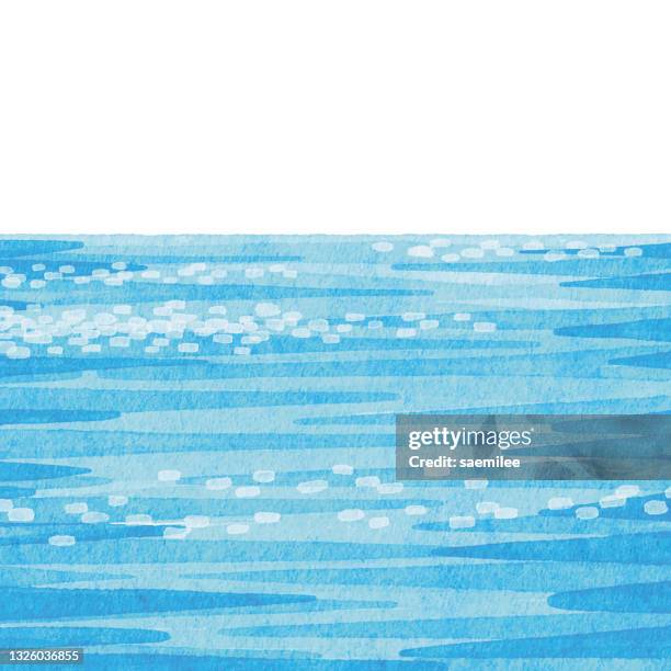 bildbanksillustrationer, clip art samt tecknat material och ikoner med watercolor blue water surface background - seascape horizon