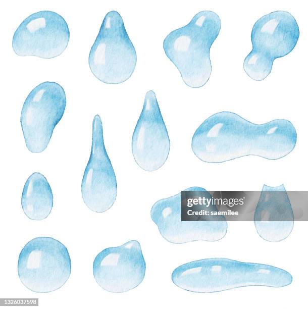 stockillustraties, clipart, cartoons en iconen met watercolor blue water drops - teardrop