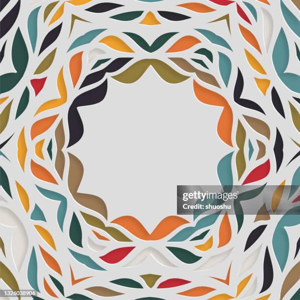 stockillustraties, clipart, cartoons en iconen met colors papercutting style floral leaf pattern background - papercutting