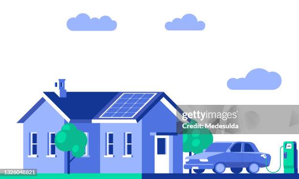 stockillustraties, clipart, cartoons en iconen met electric vehicle - huis