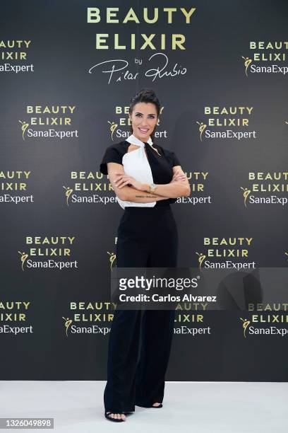 Pilar Rubio presents 'Beauty Elixir' on June 29, 2021 in Madrid, Spain.