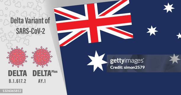 stockillustraties, clipart, cartoons en iconen met coronavirus : latest delta variant of sars-cov-2 with australian flag background - sars cov 2 delta variant