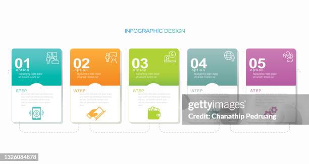 business data visualization. timeline infographic icons designed for abstract background template stock illustration infographic, number 5, chart, staircase, motion - path infographic stock illustrations