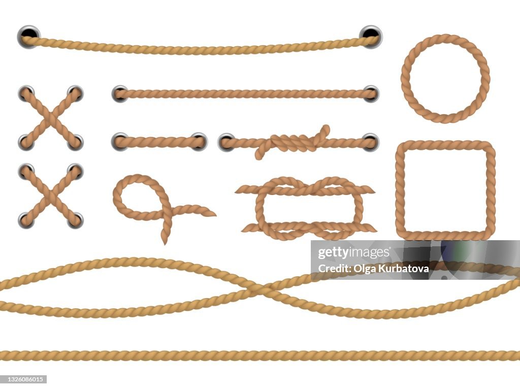 Round Seizing Rope Different Ropes Realistic Marine Round And Square Rope Border Jute Or ...