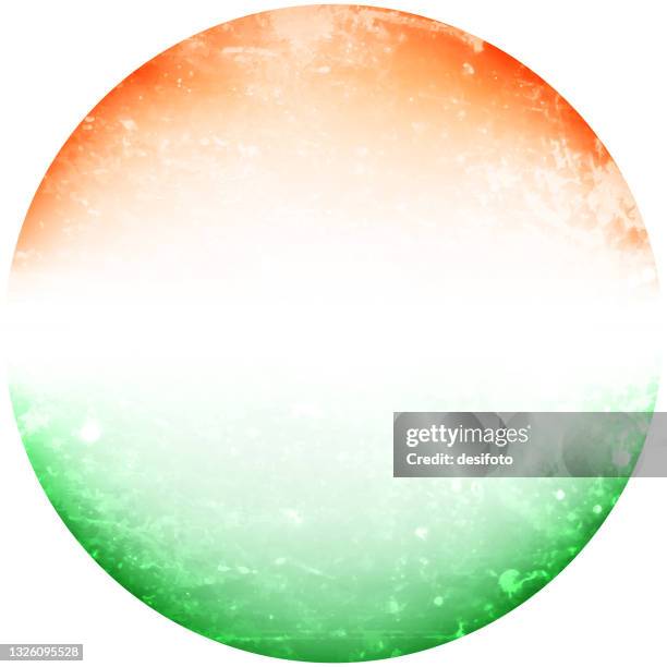 a circular shiny artistic vector illustration of tricolour spotted marble textured bands, saffron or orange, white and green colours in a circle - republic day stock illustrations