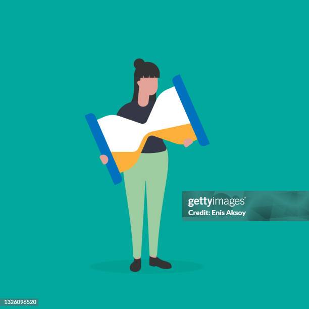 woman holding huge hourglass - one woman only stock illustrations