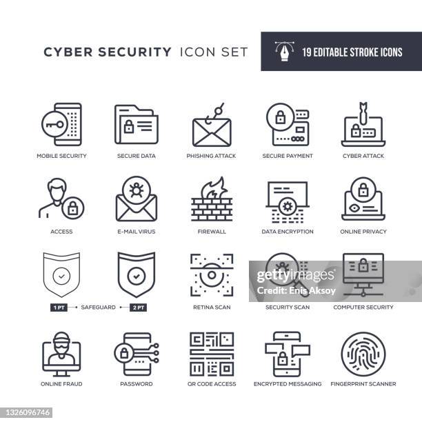 ilustrações, clipart, desenhos animados e ícones de ícones da linha de traçado editável de segurança cibernética - security code