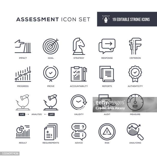 assessment editable stroke line icons - impact stock illustrations