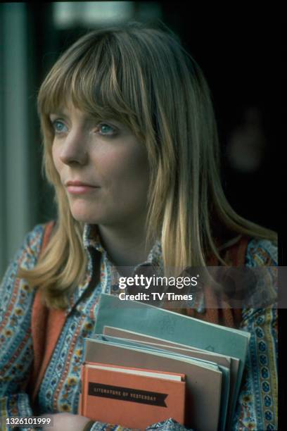 Actress Alison Steadman in character as Margaret Hudson in the Red Letter Day episode 'Bag Of Yeast', circa 1976.